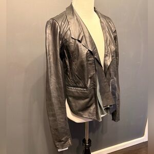 Black Leather Jacket with elegant draped collar
